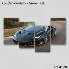 Crni Lambordžini na stazi - Sportski Auto - Slika na platnu - Kanvas