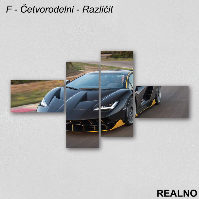 Crni Lambordžini na stazi - Sportski Auto - Slika na platnu - Kanvas