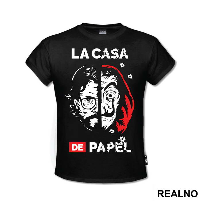 El Profesor - The Professor - Mask - Bullet Holes - La Casa de Papel - Money Heist - Majica