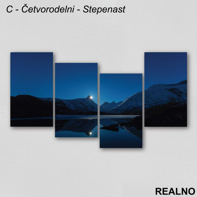Planine, reka noću - Slika na platnu - Kanvas