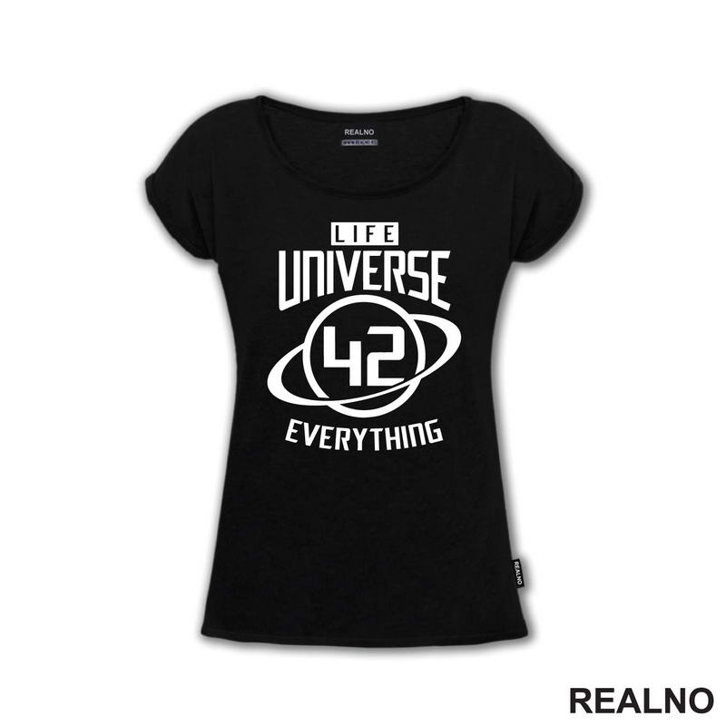 Life Universe Everything - 42 The Answer - White - The Hitchhiker's Guide to the Galaxy - Geek