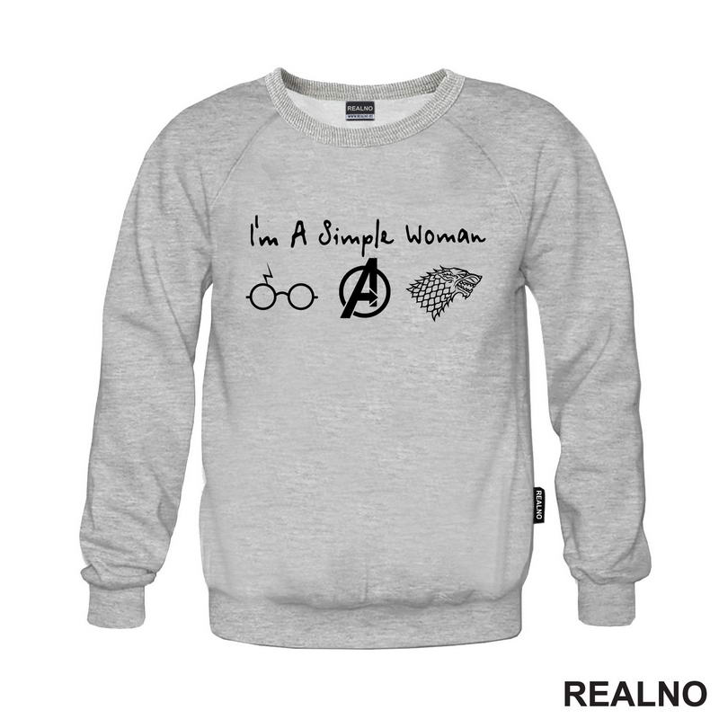 I'm A Simple Woman - Symbols Harry Potter, Avengers, Game Of Thrones - Geek