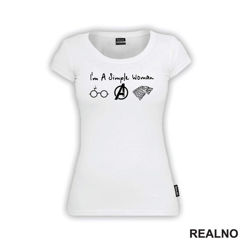 I'm A Simple Woman - Symbols Harry Potter, Avengers, Game Of Thrones - Geek