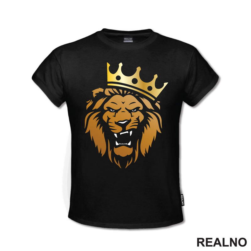 Angry Lion With Crown - Illustration - Gold - Lav - Životinje