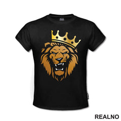 Angry Lion With Crown - Illustration - Gold - Lav - Životinje
