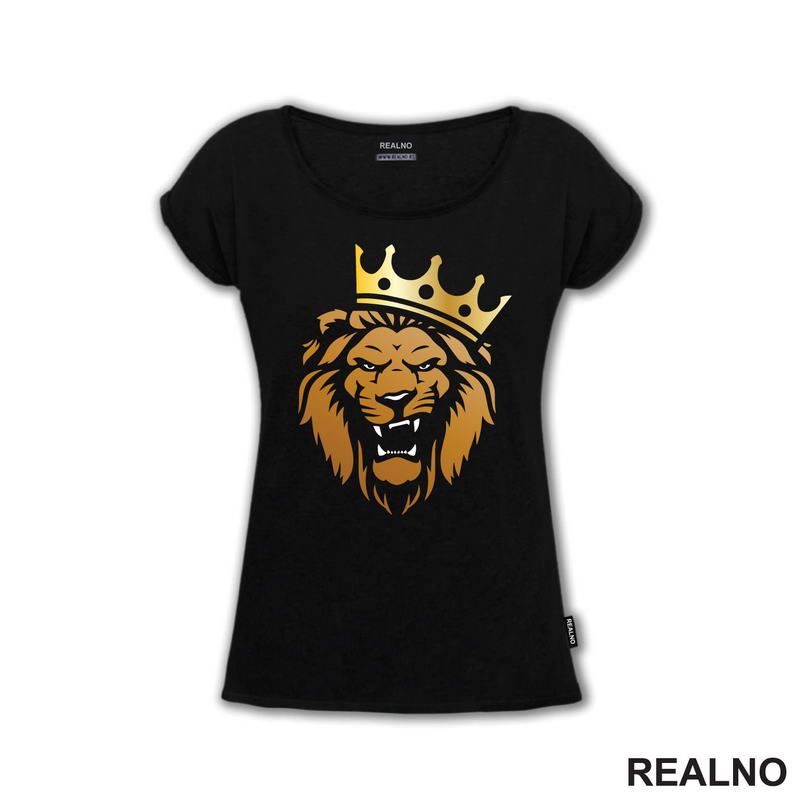 Angry Lion With Crown - Illustration - Gold - Lav - Životinje