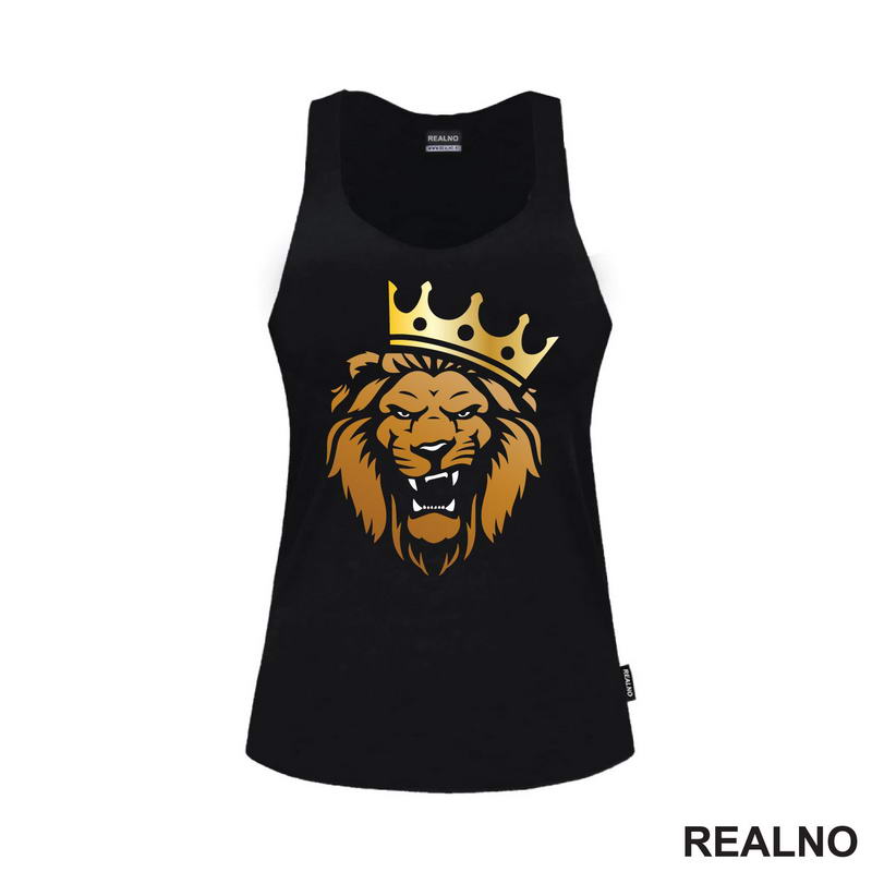 Angry Lion With Crown - Illustration - Gold - Lav - Životinje