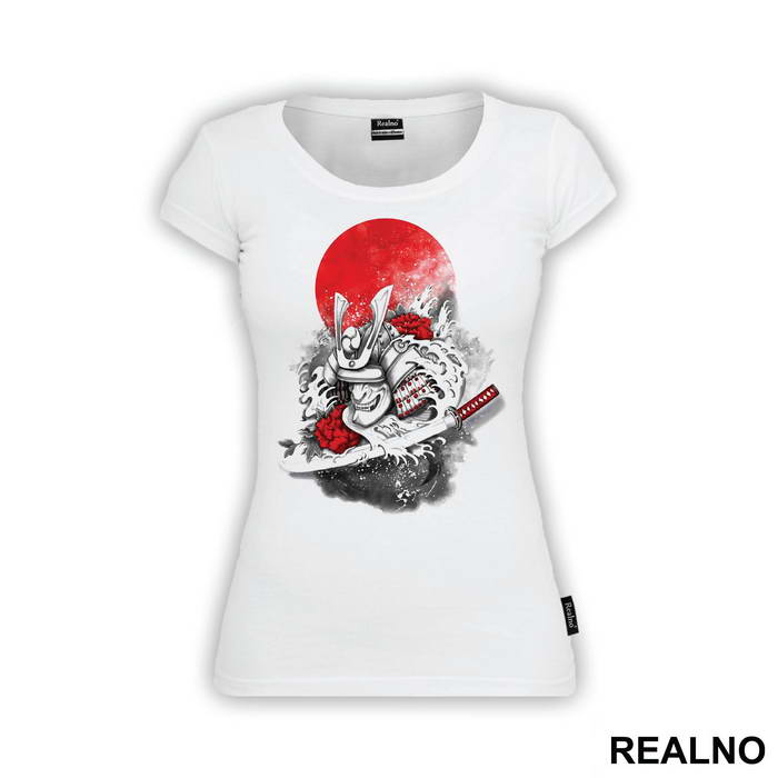 Red Moon With Waves - Samurai - Majica