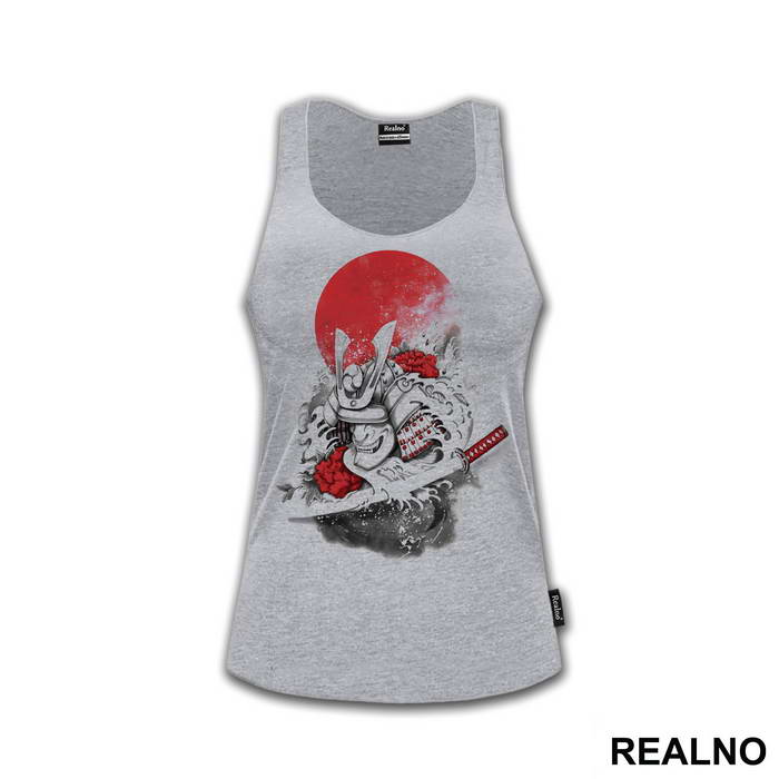 Red Moon With Waves - Samurai - Majica