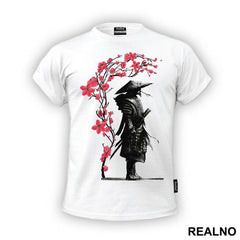 Standing Samurai And Pink Flowers - Majica