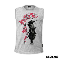 Standing Samurai And Pink Flowers - Majica