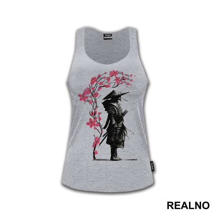 Standing Samurai And Pink Flowers - Majica