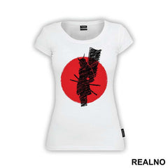 Red Moon Samurai Silhouette With Flag - Majica
