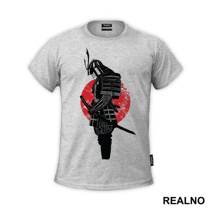 Standing Skull Samurai Red Moon - Majica