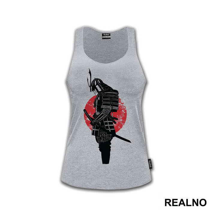 Standing Skull Samurai Red Moon - Majica