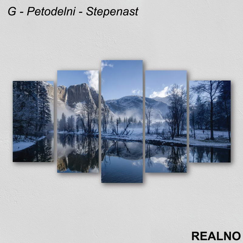 Planinska reka i planine pod snegom - Slika na platnu - Kanvas