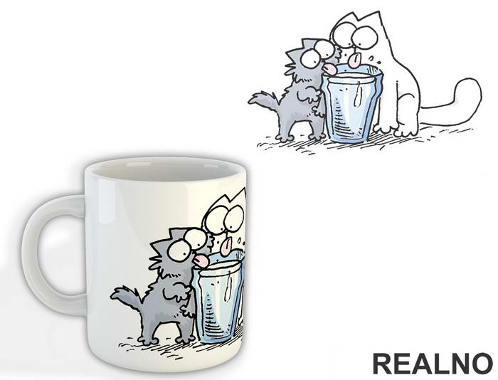 2 Cats Drinking Water - Mačke - Šolja