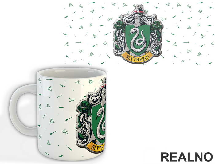 Slytherin Logo With Background Symbols - Harry Potter - Šolja