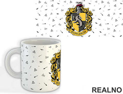 Hufflepuff Logo With Background Symbols - Harry Potter - Šolja