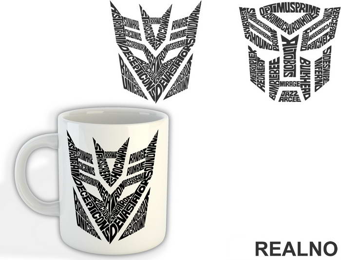 Decepticon And Autobot Logo Text - Transformers - Šolja