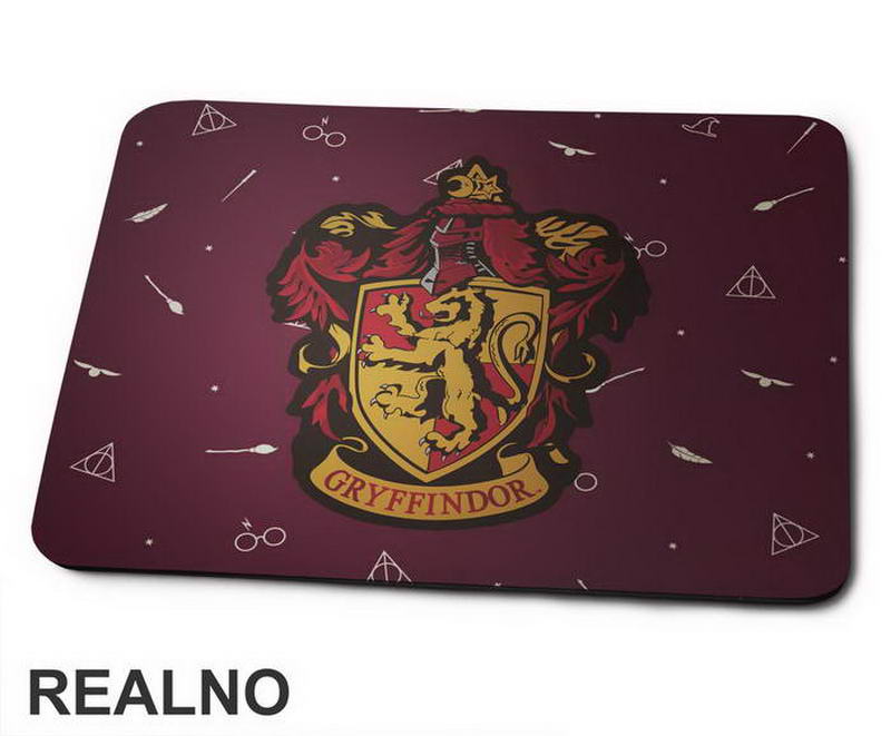 Gryffindor Logo With Background Symbols - Harry Potter - Podloga za miš