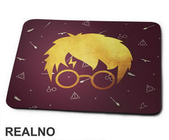 Scar And Glasses - Gold With Background Symbols - Harry Potter - Podloga za miš
