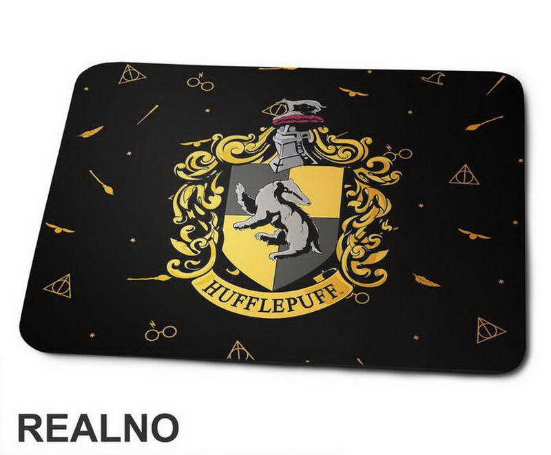 Hufflepuff Logo With Background Symbols - Harry Potter - Podloga za miš