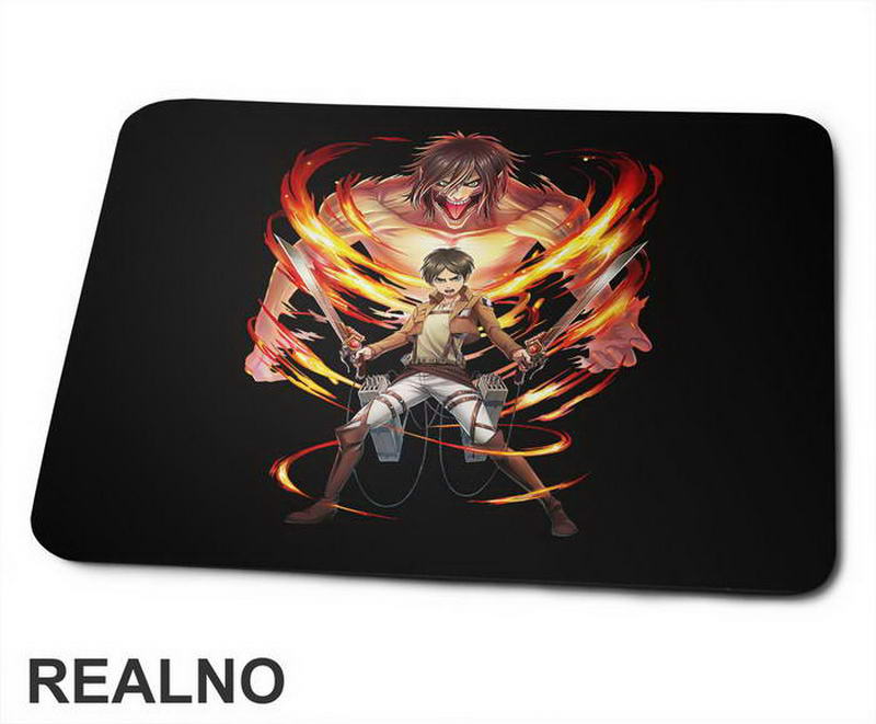 Eren And His Titan Form In Fire - Attack On Titan - Podloga za miš
