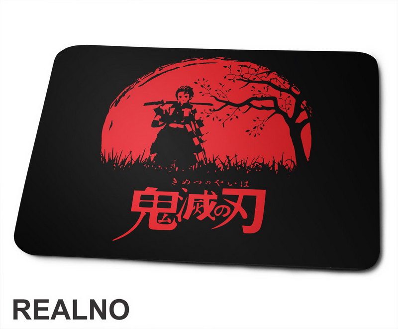 Tanjiro - Red Moon And Tree - Demon Slayer - Podloga za miš