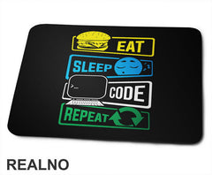 Eat, Sleep, Code, Repeat - Colors - Geek - Podloga za miš