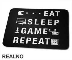 Eat, Sleep, Game, Repeat - Symbols - Pacman - Geek - Podloga za miš