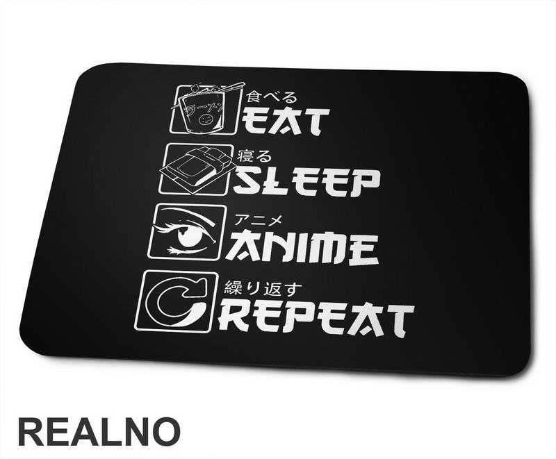 Eat, Sleep, Anime, Repeat - Symbols - Podloga za miš