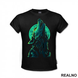 Zeleni Mesec I Vuk Koji Zavija - Wolf - Životinje - Majica