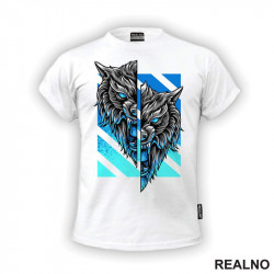 Dve Polovine Glave I Plava Pozadina - Vuk - Wolf - Životinje - Majica