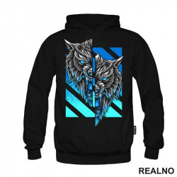 Dve Polovine Glave I Plava Pozadina - Vuk - Wolf - Životinje - Duks