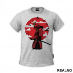 Red Moon With Clouds - Samurai - Majica