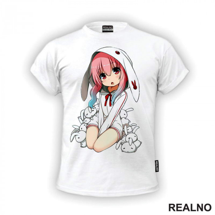 Cute Anime Girl With Rabbits - Anime - Majica