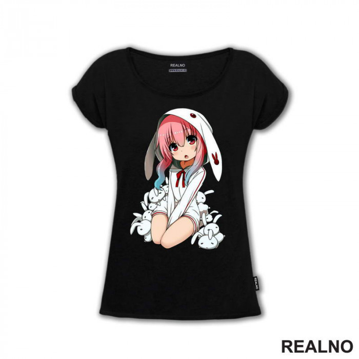 Cute Anime Girl With Rabbits - Anime - Majica