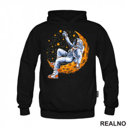 Astronaut Sedi Na Žutom Mesecu I Dodiruje Zvezde - Space - Svemir - Duks