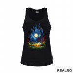 Šuma I Šator U Obliku Vatre - Uljani Crtež - Planinarenje - Kampovanje - Priroda - Nature - Majica