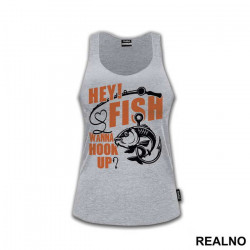 Hey Fish Wanna Hook Up Yellow Text - Pecanje - Fishing - Majica
