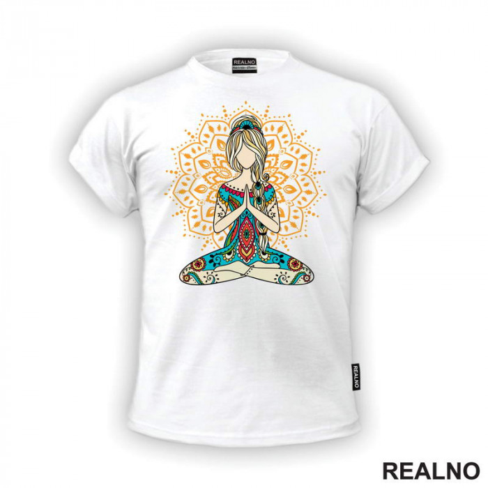 Orange Mandala And Girl - Yoga - Majica Orange Mandala And Girl - Yoga - Majica