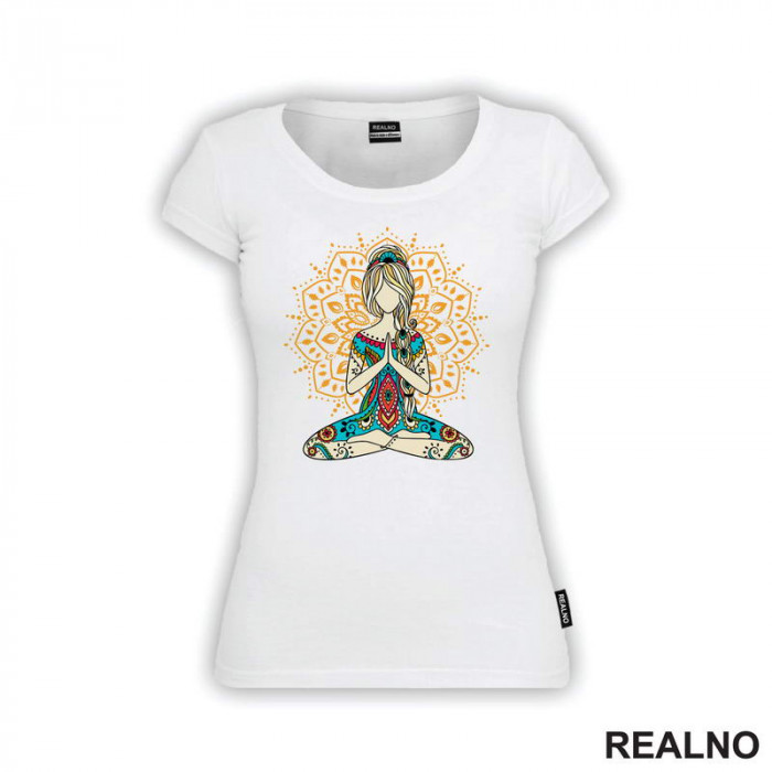 Orange Mandala And Girl - Yoga - Majica Orange Mandala And Girl - Yoga - Majica