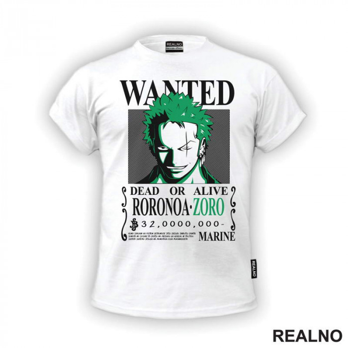 Wanted - Roronoa Zoro - One Piece - Majica
