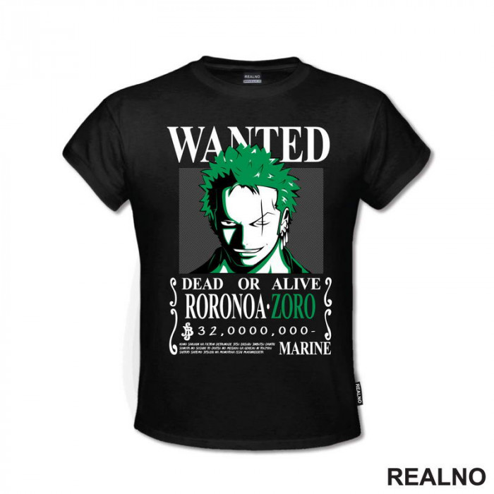 Wanted - Roronoa Zoro - One Piece - Majica