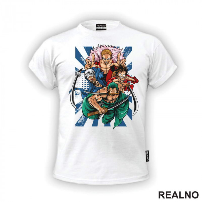 Doflamingo, Trafalgar D. Water Law, Luffy And Zoro - One Piece - Majica