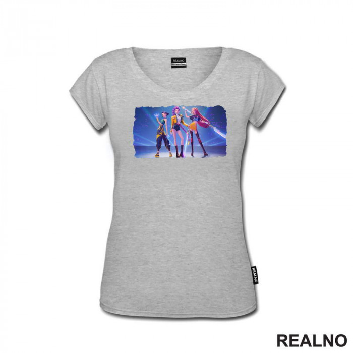 Rumi, Mira And Zoey - Blue - Huntrix - Kpop Demon Hunters - Majica Rumi, Mira And Zoey - Blue - Huntrix - Kpop Demon Hunters - Majica