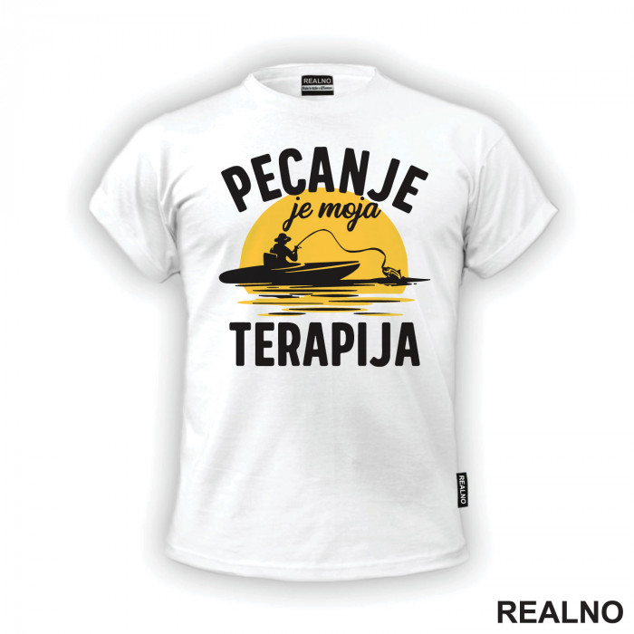 Pecanje Je Moja Terapija - Narandžasti Mesec - Fishing - Majica