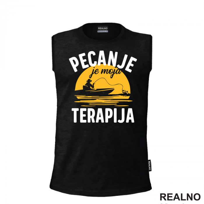 Pecanje Je Moja Terapija - Narandžasti Mesec - Fishing - Majica