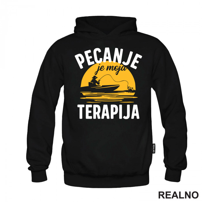 Pecanje Je Moja Terapija - Narandžasti Mesec - Fishing - Duks Pecanje Je Moja Terapija - Narandžasti Mesec - Fishing - Duks